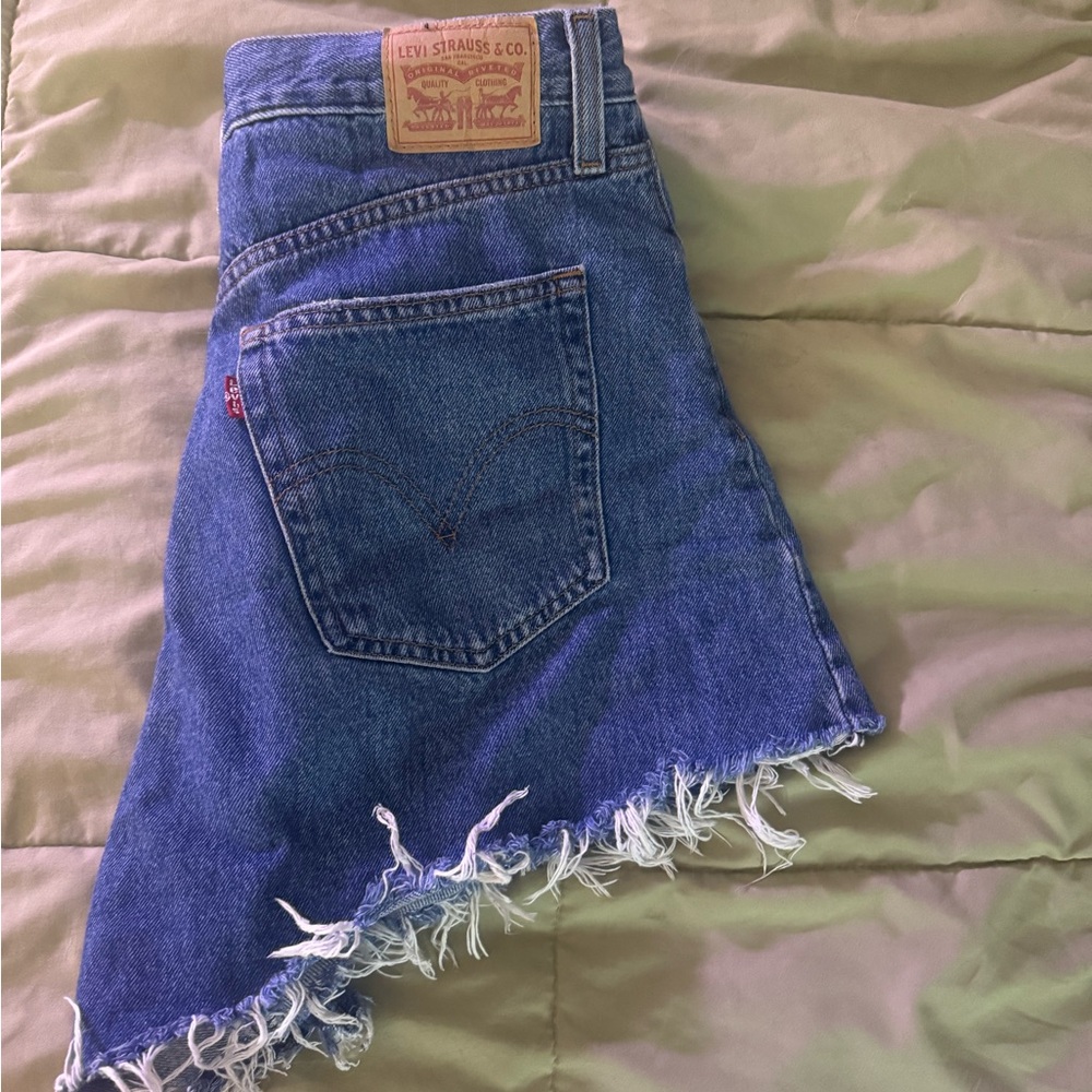 Levi's Classic Blue Frayed Denim Shorts
